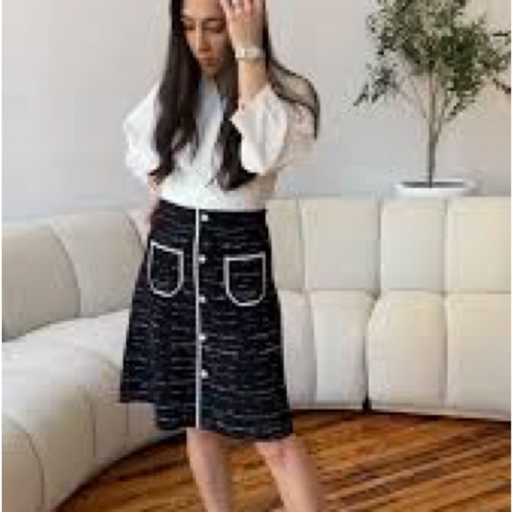 Chic Black A-Line Skirt with White Accents
